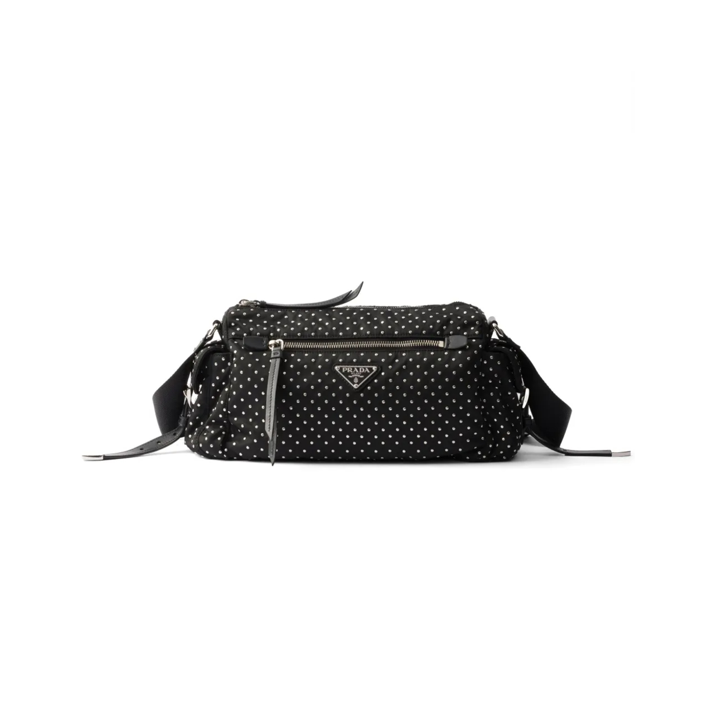 Pra*a studded re-nylon shoulder bag 1bc236 (26*17*9cm)